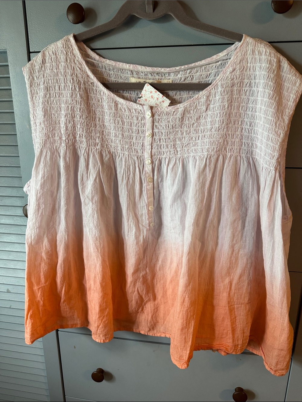 Free People Light Pink to Orange Ombre Sleeveless Smocked Top